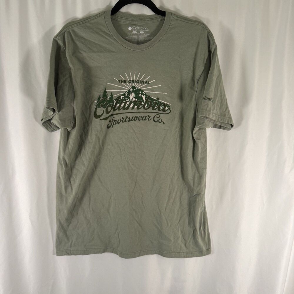 Columbia T-Shirt Men's XL Green Short Sleeve Mountains The Original Sportswear C